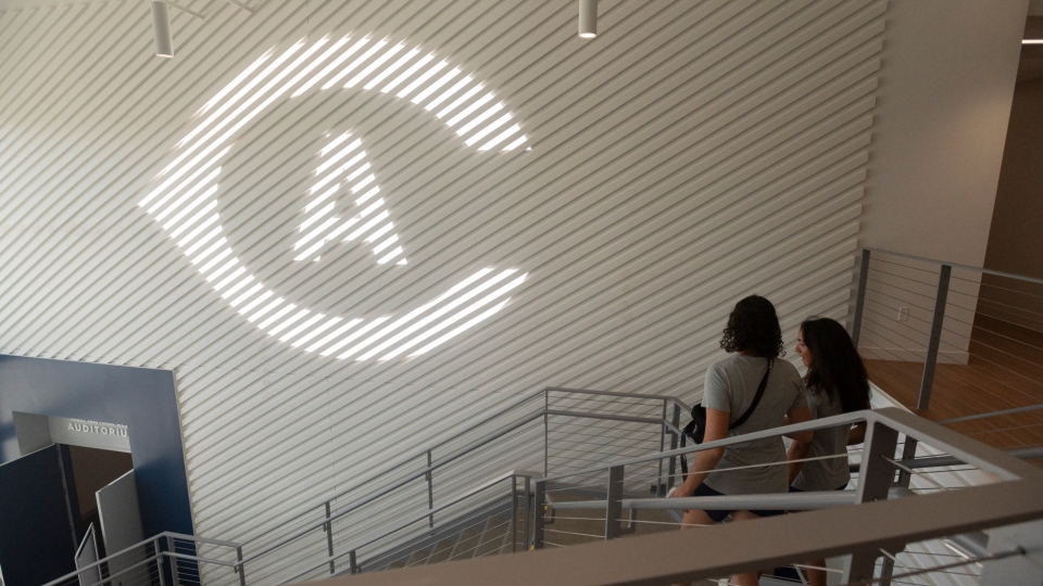 The “CA” athletics logo is displayed throughout the building. (Gregory Urquiaga/UC Davis)